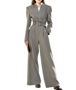 2024 primavera di Design di nicchia cintura con scollo a V Patchwork tuta grigia abbigliamento da donna Sexy manica lunga abiti aderenti eleganti da donna - Product Image 1