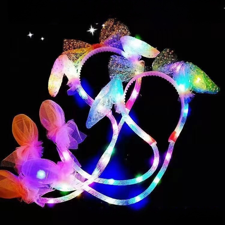 Bandeau d'oreille à LED - Jolies oreilles de lapin lumineuses - Accessoires pour cheveux en peluche - Décorations de fête - Oreilles de lapin lumineuses - Brillent dans le noir - Pour