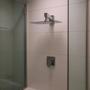 Grifo de Ducha Montado en la Pared, Cromado, con Rociador de Lluvia, 1 Manija, Termostático, Diseño Moderno - Product Image 2