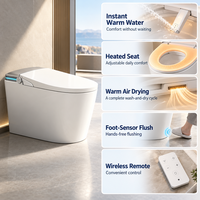 Toilette intelligente tout-en-un avec télécommande, capteur de pied pour le chasse d'eau, siège chauffant, eau chaude instantanée et sécheur d'air
