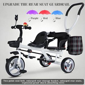 Tricycle pour jumeaux JXB hautement recommandé, sûr, stable, permettant de s'asseoir et de s'allonger, avec pare-soleil - Product Image 3