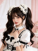 Ikat Rambut Elastis Lembut Berenda Bunga Putih Gaya Gothic Manis untuk Cosplay Pakaian Lolita
