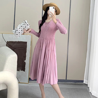 Hochwertiges Modisches Smok-Kleid 2026 Neues Damen-Freizeitkleid Figurbetont Langarm Geprägt Plissiert Elegantes Kleid