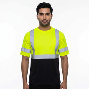 T-shirts unisexe haute visibilité à manches courtes 2026 en polyester robuste et respirant, vêtements de travail Classe 1, étanches, avec avertisseur lumineux LED - Product Image 1