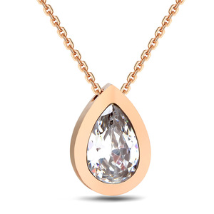 Collar con Colgante de Lágrima en Oro Rosa, Acero Inoxidable con Incrustaciones de Zirconia, Engaste en Bisel, para Uso Diario - Product Image 1