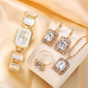 Ensemble montre et bijoux pour femme, montre à cadran carré en alliage tendance pour femme, collier, bracelet, bague, boucles d'oreilles, boîte cadeau - Product Image 2