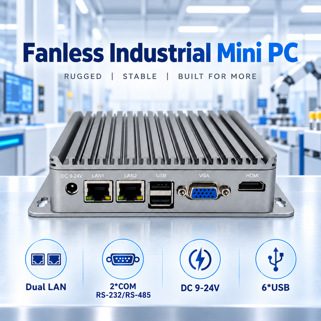 Industrial Fanless Mini PC Celeron J1900/N2840 Embedded PC 2 COM RS232/RS485 Dual LAN Dual Display (/VGA) DC 9-24V Stock