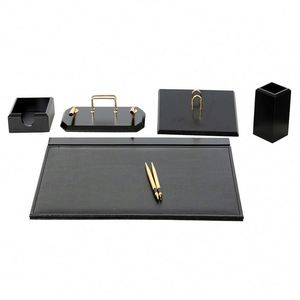6-Piece Flash Cute Style <b>Desk</b> Organizer <b>Set</b> Mesh & Wooden with Leather for Office Desktop Use - Product Image 4