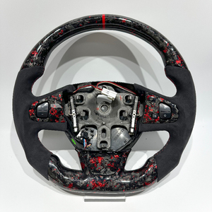 Volante Sportivo in Vera Fibra di Carbonio Rossa e Scamosciato, Accessorio Auto per Renault <span class=keywords><strong>Clio</strong></span> 4, Volante Sportivo per Renault <span class=keywords><strong>Clio</strong></span> 4 RS - Product Image 1