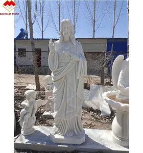 Statues de jésus en marbre blanc naturel <span class=keywords><strong>sur</strong></span> croix célèbre <span class=keywords><strong>sculpture</strong></span> d'église statue en marbre de jésus grandeur nature - Product Image 1