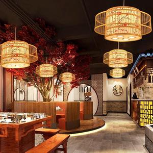 Chinese Style Bamboo Woven Chandelier Round E27 LED Single Head For Restaurant <b>Dining</b> Room <b>Lighting</b> - Product Image 2