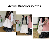 Tas Tote Kanvas Katun dengan Pegangan Pita Modis untuk Wanita, Tas Belanja Elegan Korea yang Lucu dan Dapat Digunakan Kembali, Tas Hadiah dengan Logo Kustom