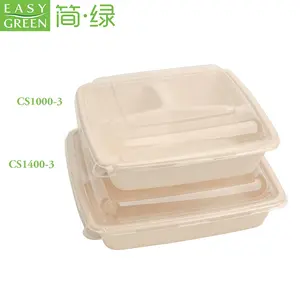 Easy Green Disposable 100% Biodegradable Compostable Sugarcane Bagasse 3 Compartment Lunch Tray