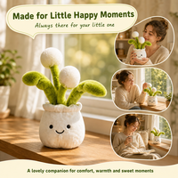 Mainan Tanaman Pot Plush dengan Wajah Tersenyum dan Daun Pom Pom, Tanaman Boneka Hijau Lembut untuk Dekorasi Rumah