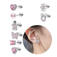 8 paires de boucles d'oreilles hypoallergéniques en acier inoxydable, motif cœur et petit papillon en zircon cubique, pour enfants, idéales pour les fêtes d'été, les mariages, ou comme cadeau.