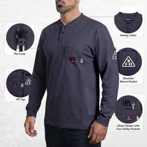 Camiseta Henley ARCCAPTAIN Talla 2XL <span class=keywords><strong>para</strong></span> Hombre, Importada, 8oz, 100% Algodón, Resistente al Fuego, Cuello en V, <span class=keywords><strong>Ropa</strong></span> de Trabajo de Manga Larga <span class=keywords><strong>para</strong></span> Soldadura - Product Image 4