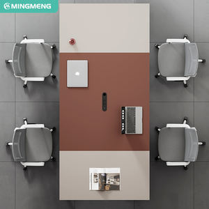 Table de conférence rectangulaire moderne en mélamine - Bureau de réunion avec prises électriques intégrées, base en acier, poste de travail 6 places - Product Image 2