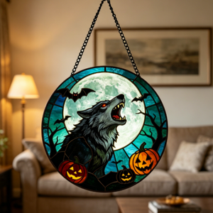 Attrape-soleil en vitrail sur le thème d'Halloween, fantôme, citrouille, araignée, chat noir, ornement suspendu en vitrail, pour la maison, transfrontalier - Product Image 2