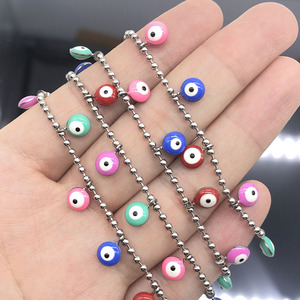 Cadena de cuentas de acero inoxidable multicolor con ojo turco |   Cadena de Bolas con Ojo Turco para la Creación de Joyería DIY |   Se vende por metro o por rollo - Product Image 2