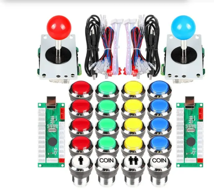 Joystick LED cromado para juegos de Arcade, botones para PC, MAME, Raspberry Pi, piezas de gabinete, 2 jugadores