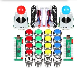 2 Pemain Arcade Joystick LED Tombol Tekan Krom untuk PC MAME Raspberry Pi Video Game Bagian Kabinet Arcade