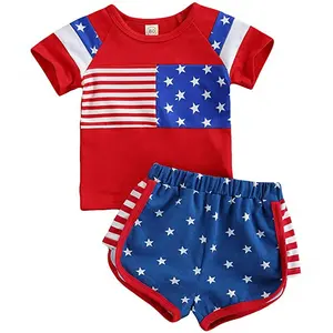 Camiseta con estampado de la bandera de América para niños, pantalones cortos, ropa del 4 de julio