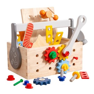 Ensemble d'outils <span class=keywords><strong>en</strong></span> <span class=keywords><strong>bois</strong></span> pour enfants <span class=keywords><strong>en</strong></span> gros, style Montessori, avec vis et écrous à démonter et assembler, blocs de construction, établi, jouets de jeu de rôle précoce - Product Image 1
