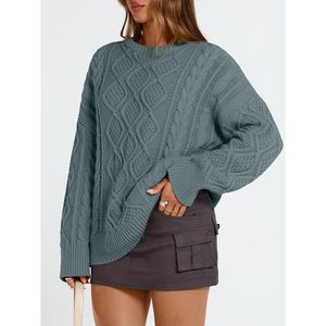 Pull en maille torsadée surdimensionné pour femme, col rond, vêtements d'hiver confortables, anti-boulochage, manches longues, style décontracté - Product Image 3