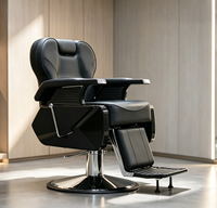 Fauteuil de barbier pivotant hydraulique surdimensionné noir confortable et robuste pour salon de coiffure professionnel