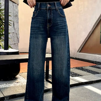 Celana Denim Wanita Ukuran Besar Berkualitas Tinggi, Model Kaki Lebar, Kasual Multifungsi, Longgar, Bernapas, Elastis, Pinggang Tinggi, Ritsleting Ringan