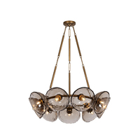 Lustre nordique à 12 lumières, 48,5 pouces, feuilles dorées, luminaire de plafond pour salle à manger, salon, design moderne, luminaire rond en verre