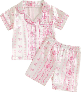 Conjunto Infantil GSSO3140 Personalizado, Estilo Casual, con Estampado de Lazos Rosas, de Manga Corta, para Niñas, Venta al por Mayor - Product Image 2