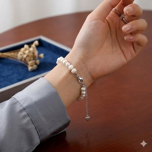Bracelet en argent de luxe plaqué or 14 carats avec perle d'eau douce naturelle imperméable - Product Image 2