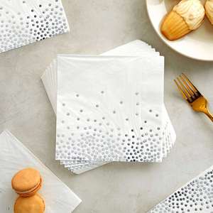 Servilletas de Papel de 3 Capas con Diseño de Puntos Plateados, 6.5 Pulgadas, 4 Pliegues, Paquete de 50 Unidades, Estilo Blanco para Bodas, Cumpleaños y Fiestas, Directo de Fábrica OEM - Product Image 4