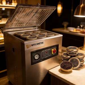 Machine de scellage sous vide pour caviar, robuste, en acier inoxydable 304, avec arrêt d'urgence, semi-automatique, pour la sécurité en usine, Wecanpak, garantie 1 an - Product Image 2