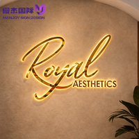 Enseigne LED rétroéclairée flottante personnalisée en or brossé et or rose, lettres en acier inoxydable doré miroir pour la décoration murale de boutiques et salons