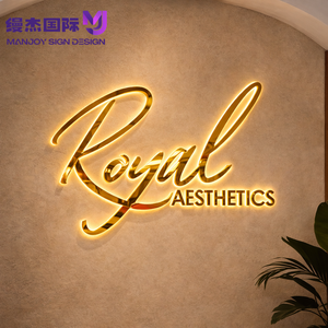 Letrero LED Flotante Retroiluminado en Oro Rosa Cepillado Personalizado, Letras de Acero Inoxidable en Oro Espejo para Decoración de Pared de Salón o <span class=keywords><strong>Boutique</strong></span> - Product Image 2