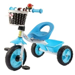 Childrens Tricycle 3 Wheels Blue Seat With Basket For 2 To 4 Years Indoor Outdoor Use Metal Frame Foaming Wheels - Product Image 1