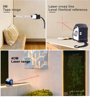 Écran LCD rechargeable Ruban à mesurer laser numérique Règle en acier de 5m Ruban à mesurer laser de 40m Outil de mesure intelligent 3 en un