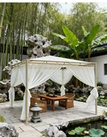 Pavillon carré en acier de luxe moderne, avec toit en tissu et base fixe avec trous de fixation pour jardin, patio et extérieur – Direct Usine
