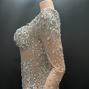 Abito da Festa Lungo con Stampa Glitterata Argento Cristallino Elegante Abbigliamento da Sera per Donne <span class=keywords><strong>Ballo</strong></span> da Sala Taglia Unica - Product Image 5