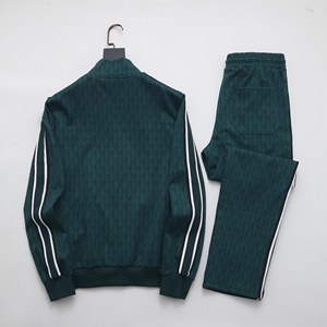 Custom Wholesale High Quality Premium Jacquard Knitted <b>Retro</b> Blokecore Side Stripe Full Zip Up Men's <b>Tracksuit</b> Set - Product Image 3