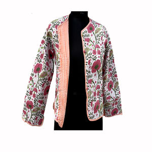 Veste polaire réversible matelassée imprimée unique, motif floral indien, en coton respirant et à séchage rapide, manteau court d'hiver pour filles et femmes - Product Image 5