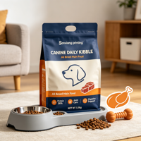 Sachets plats professionnels personnalisés en BOPP/Nylon, résistants à l'humidité, réutilisables, à fond plat, avec fermeture éclair latérale, pour aliments pour animaux de compagnie, pour la vente au détail