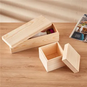 Square Shape Pine Wood Storage Natural Color Solid Wooden Keepsake Jewelry Watch Perfume Packaging Box