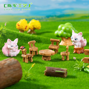 Mesas, sillas, bancos, figuras de zorros pequeños, accesorios decorativos para paisajismo de jardín, miniaturas de micro-terrenos, estilo retro Weij - Product Image 1
