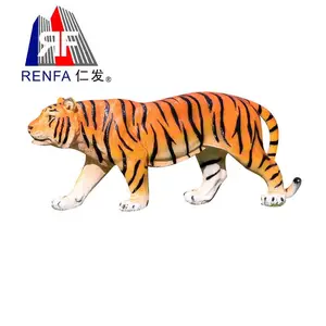 Kerajinan Resin Zodiak Taman Dihiasi dengan Patung Harimau Model Hewan Simulasi Patung Baja Kaca Cetakan Indah