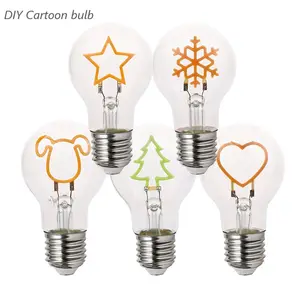 Decorative Pink Red Green Blue Purple 110V 220V E27 E26 DIY Star Tree Heart RGB Colored 2W A60 A19 Customized Led Cartoon Bulb