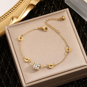 Pulsera de mujer de acero de titanio con cintura de avispa romana retro clásica chapada en oro con circonita y cuentas de gama alta - Product Image 5