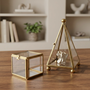 Cajas de Almacenamiento de Vidrio con Marco de Latón, Forma Cuadrada y Triangular, Organizador de Joyas, Estuche de Exhibición con Tapa - Product Image 2